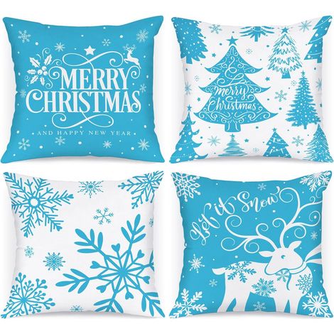 Federe per Cuscini Natalizi Set di 4 Pezzi 45x45 cm Blu (1/5)