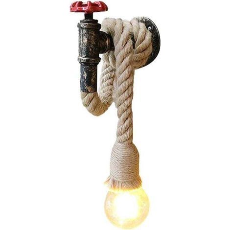 Applique murale de style industriel rétro, fabriquée en corde de chanvre et tuyau d'eau. Lampe murale créative avec 1 douille E27, éclairage décoratif parfait.-Muntra (1/4)