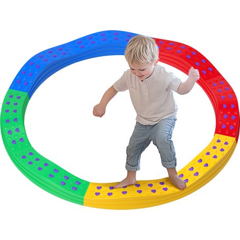 Poutre d'équilibre pour enfants avec 8 dalles ondulées, surface antidérapante et tapis de base.