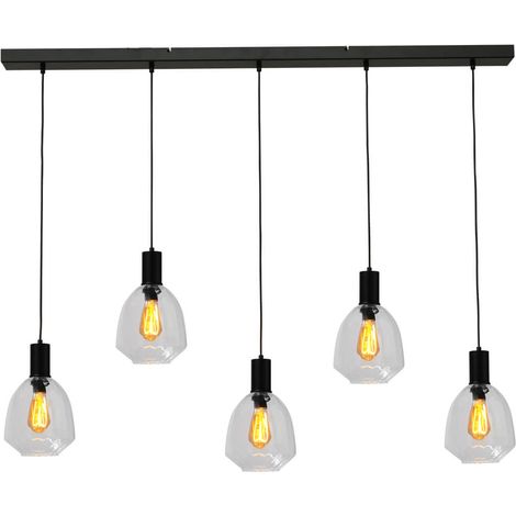 Lampe suspendue 5 lumières - noire - Porto avec verres transparents Nicolette - 2711-05-05-130-5-12