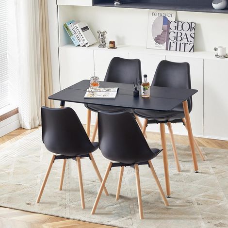 Esstisch-Set mit 4 Stühlen, rechteckiger Küchentisch, schwarz (1/5)