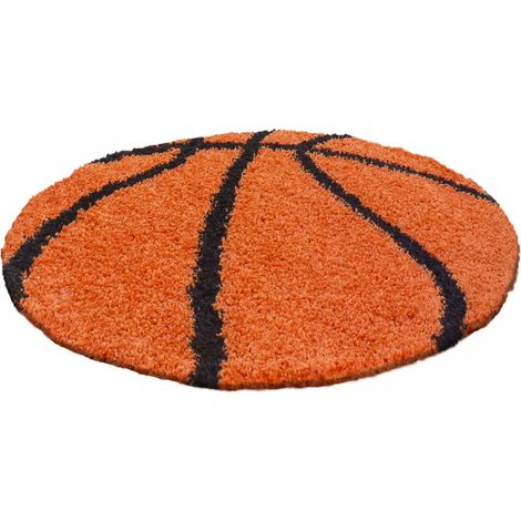 Tapis enfant tissé Ø120cm orange et noir rond SHAGGY BASKET (1/5)