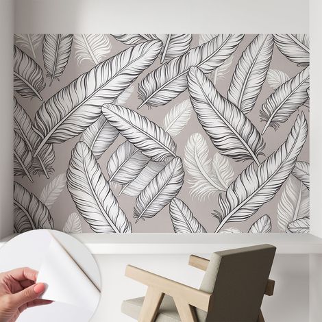 Papier peint autocollant à motifs décoratifs pour salon chambre et bureau Décoration murale élégante avec colle Plumes subtiles 104x70 cm (1/5)