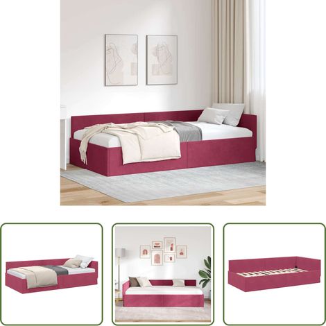 vidaXL Canapé convertible - Cadre de lit d'angle Bordeaux 80 cm x 200 cm Velours (1/5)