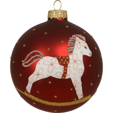 Pallina in vetro rossa opaca con cavallo per albero di Natale, decorazione da Ø 10 cm (1/3)