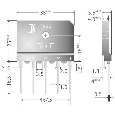 Pont redresseur TRU COMPONENTS TC-DBI25-16A 1582049 1600 V 25 A Triphasé SIL-5 1 pc(s) (1/2)