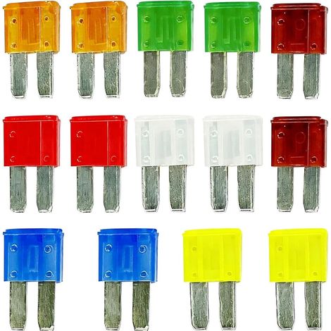 14 pcs Micro Blade Fuses, Fuse Assortment with Color Coded Micro Blade Fuses for Cars, Caravans 2x Each: 5A, 7.5A, 10A, 15A, 20A, 25A, 30A