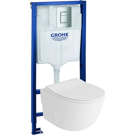 GROHE Bâti-support Solido + Lavita WC Roto suspendu blanc sans bord + panneau de commande Delta 25 chrome  Kit complet WC