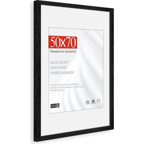 Bilderrahmen 50x70cm Eiche Schwarz mit Passepartout 40x50cm Wandmontage Echtholz (1/5)