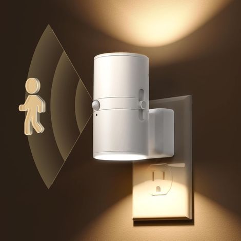 Veilleuse Prise Electrique, Veilleuse LED avec Détecteur de Mouvement , Réglable 0-100LM, 3000K Blanc Chaud Veilleuse bébé, Veilleuse Enfant pour Couloir, Escalier, Chambre (1/5)