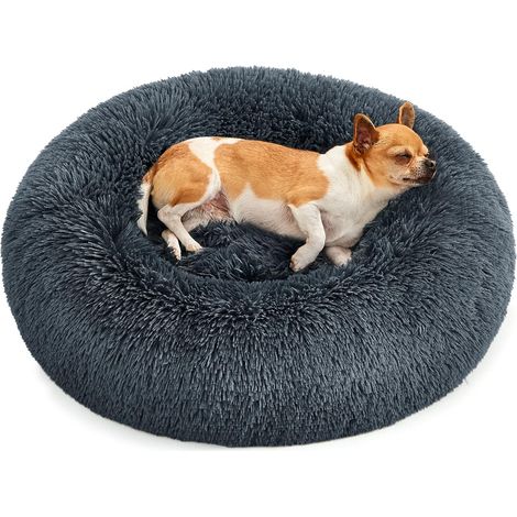 Lit pour chien donzig, panier pour chat, coussin en forme de donut, lavable, rembourrage central amovible, peluche longue, 60 cm de diamètre, gris foncé PGW038G02 (1/5)