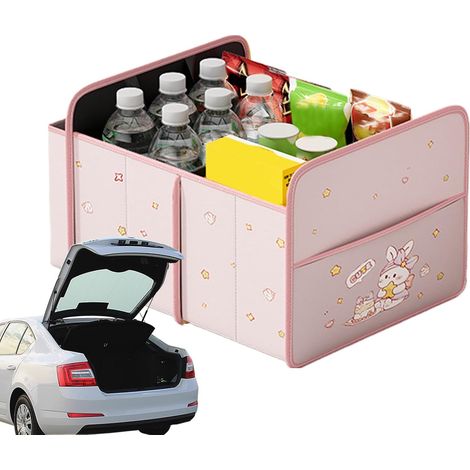 Boîte de rangement pour coffre de voiture, organisateur de rangement pour coffre de voiture Boîte de rangement pliable de dessin animé avec poche latérale, organisation de voiture, cont (1/5)