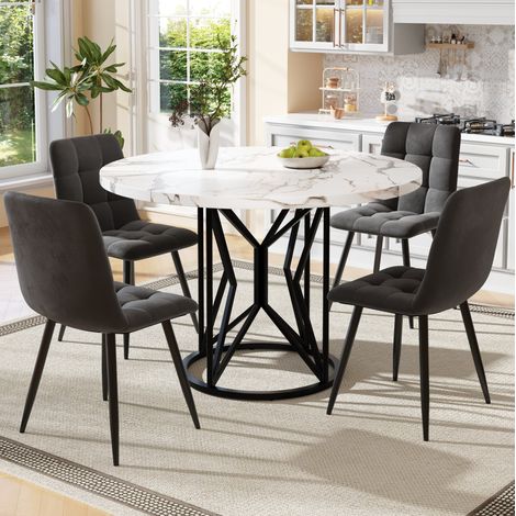 Ensemble table chaises rond 100 cm 4 places noir OKMYHOME (1/5)