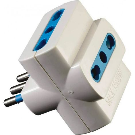 Adattatore Elettrocanali triplo bianco spina 10 a + 3 prese da 10 a