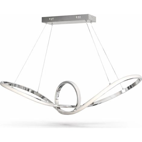 Lampadario LED Moderno con Finitura Cromata Lucida, Altezza Regolabile, 38W