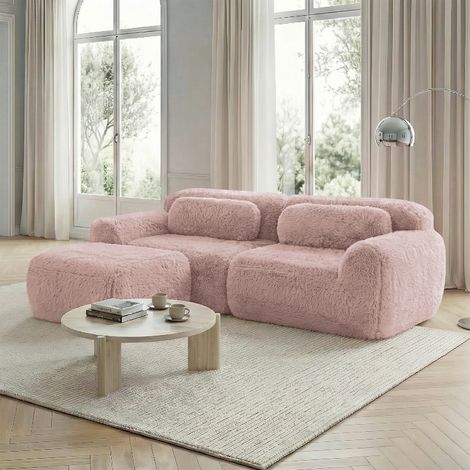 Canapé, en tissu, 2 places, rose, pour maison et usage quotidien, modulaire combinable, tissu moelleux, sans assemblage pour petits salons
