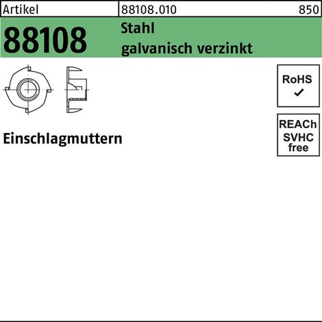Einschlagmuttern St. M 8x15 galvanisch verzinkt gal Zn S 100 Stk (1/2)
