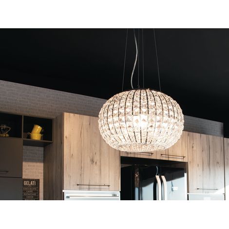 LED Kugel Hängelampe dimmbar, Chrom mit Glas Kristallen, Ø 45cm