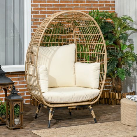 Fauteuil de jardin en rotin avec coussins, kaki, 105 x 90 x 148 cm DESVIAE (1/5)