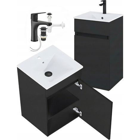 Mueble de baño suspendido con lavabo y grifo negro mate, 75,5 x 45 cm, Niga (1/5)