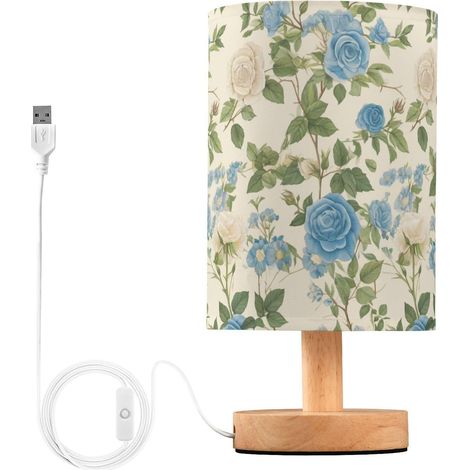 Lampes de table vintage à motif floral roses bleues pour chambre (1/5)
