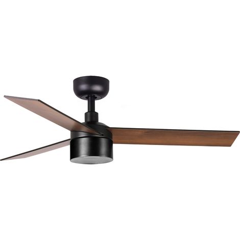 Faro Rudder Ventilateur de plafond encastré Rudder 106 cm TEK LED, noir mat, pales en noyer, 2700K, 3 pales réversibles (1/2)
