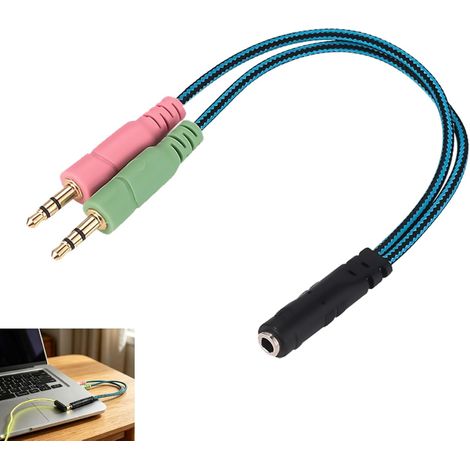 Adaptateur Jack 3.5mm, Splitter Jack Audio Double 3,5 mm Stéréo TRRS, Adaptateur Micro Casque Femelle 2 Mâle, Câble Répartiteur Y 20 cm PC Ordinateur Séparation Audio Micro Casque Prise 4 Broches CTIA (1/5)