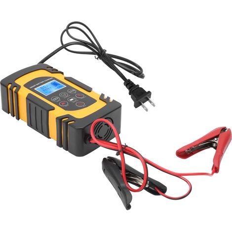 Chargeur de batterie AC110V-220V (jaune) norme américaine, prise US, 12V/24V, universel, compact, pour voiture et moto, livré avec câbles, 1 pièce (1/5)