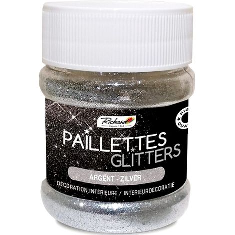Paillette colorées RICHARD pour peinture, vernis et cire 80g  Paillette: ARGENT (1/2)