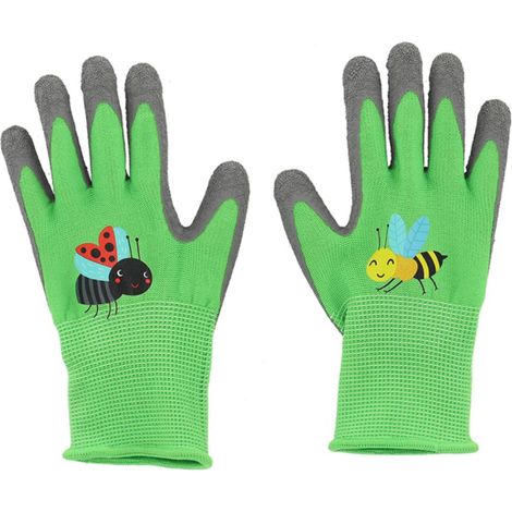 Esschert Design – Gants enfant Abeille et Coccinelle – Taille 4 – Poignets élastiques – Paume en latex pour prise ferme – Accessoire ludique pour jardinage (1/4)