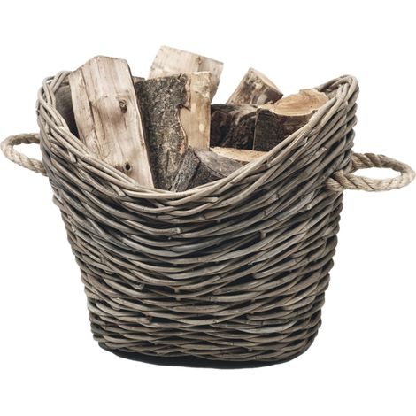 Log Basket Oval Lined - Wicker - L36 x W55 x H39 cm - Brown
