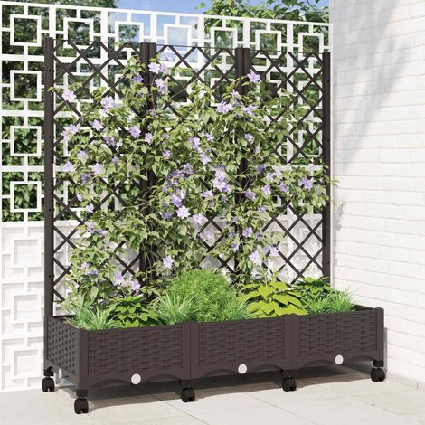 vidaXL Pflanzkübel mit Spalier und Rädern Braun 120 x 40 x 131,5 cm PP (1/5)