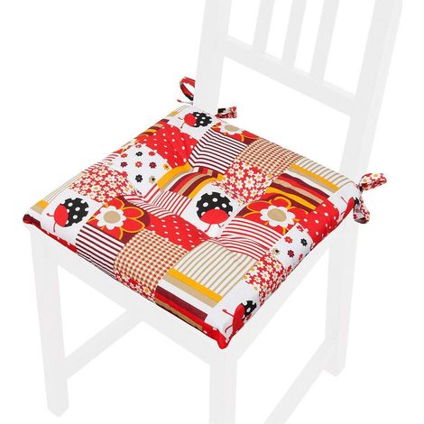 Cuscino Sedia Morbido Universale Coccinella Lacci Per Fissaggio Lavabile Coprisedie 100% Made In Italy - Rosso