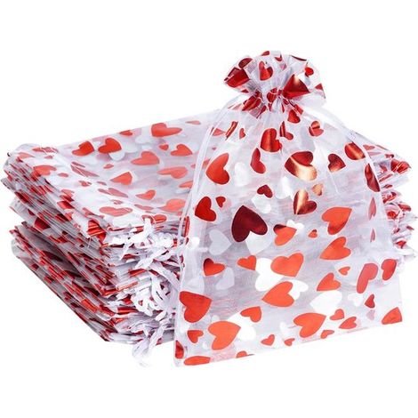 Sachets Organza - 100 Pièces - Sac avec cordon - Amour - Estampage à chaud - Sacs cadeaux - Emballage cadeau - Sacs de fête - Sacs à bonbons - Sacs à bijoux - Sacs parfumés Sacs à bonbons Décoration d (1/5)