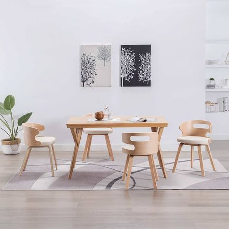 vidaXL Sillas de comedor 4 uds madera curvada y cuero sintético crema (1/5)