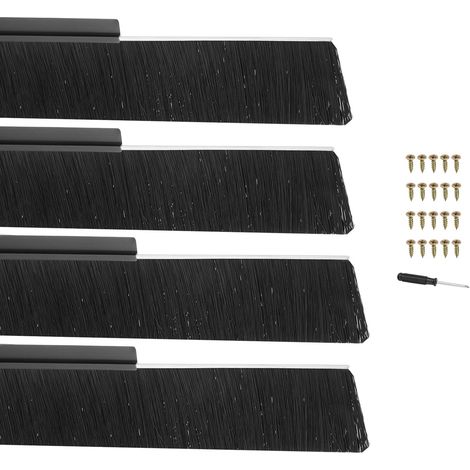Door Brush 4.72" Bristles x 39.37" Long, 4 Sets H Shaped Aluminum Alloy Brush Holder for Bottom of Door Seal Garage Drill, Black/Black (1/5)