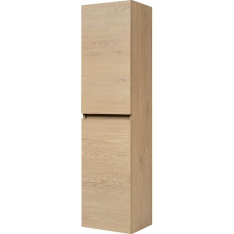 Colonne de salle de bain suspendu 35 cm, 2 portes, 4 étagères, Chêne Clair, 35 x 27 x 136 cm (1/5)