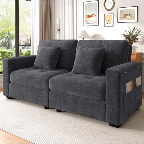 2-Sitzer-Sofa mit Stauraum in den Armlehnen, dunkelgrau Chenille HAVRYA (1/5)