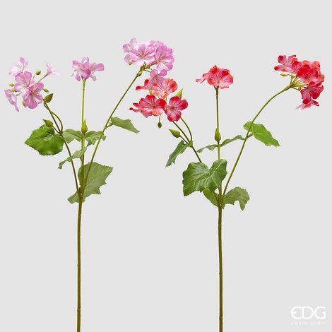 EDG Enzo De Gasperi Geranio Ramo con Foglie Ass. H 75 Cm Pianta Artificiale Rosa Scuso o Chiaro 1 Pz
