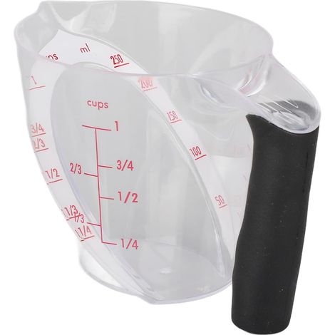Angled Plastic Measuring Cup with TPR Thermal Handle, Transparent, 250 ML for Drinks and Cooking (1/5)