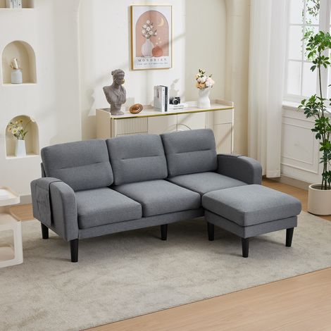 Divano angolare 3 posti con chaise longue, modulare, 204 x 136 x 80 cm, grigio DESVIAE (1/5)