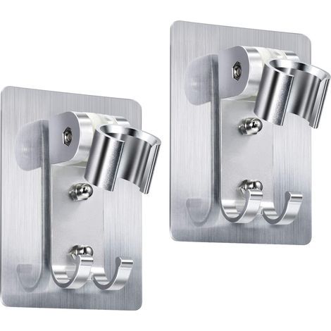Supporto per soffione doccia con adesivo resistente, staffa a parete per soffione doccia, supporto regolabile per doccetta con 2 ganci, non richiede foratura. (1/4)