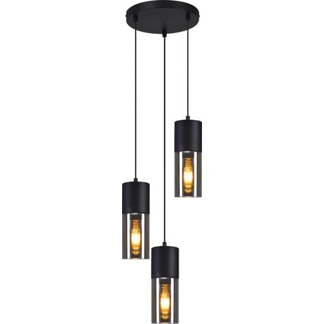 ZMH Suspension 3 Ampoules en Verre - Lampe à Suspension LED Ronde Noire pour Table à Manger, Salle à Manger, Escaliers Chambre (1/5)