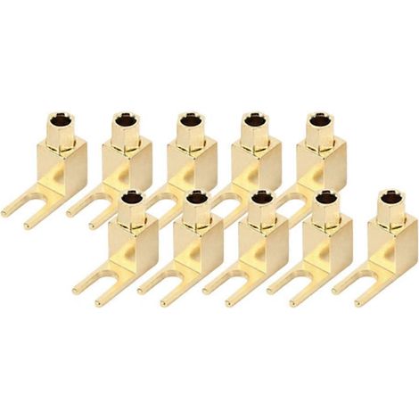 Lot de 10 connecteurs banane plaqués or pour haut-parleurs et amplificateurs audio. Connecteur banane convertible en prise en Y ou en U. (1/5)