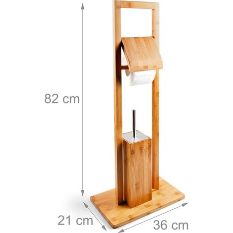 Set da bagno moderno con scopino e portarotolo di carta 70 x 20 x 20 cm in bambù naturale 130003130