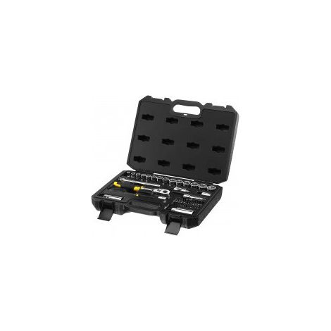 Stanley – Coffret cliquet et douilles 3/8'' – Jeu de 45 pièces – Cliquet 72 dents avec angle de reprise 5° – Douilles de 8 à 22 mm (1/10)