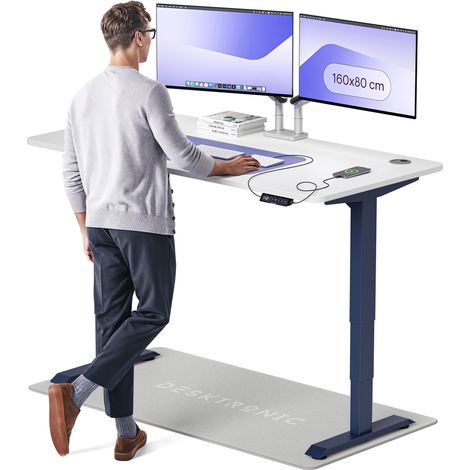 Desktronic Bureau assis debout HomePro - 160x80cm - Bleu/Blanc
