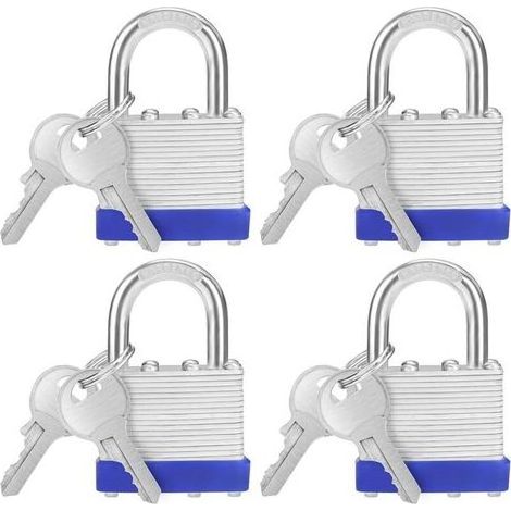 Lntyq Cadenas Clé en Acier Laminé Robuste avec 2 Clés (Lot de 4) - Anse de 6 mm - 6,5 x 4,3 x 2,5 cm - Cadenas Exterieur/Intérieur Résistant aux Intempéries pour Garages et Casiers (1/5)