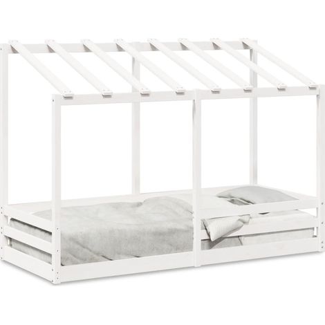 Lit pour enfants,Lit simple avec toit blanc 75x190 cm bois massif de pin CFW52417 (1/5)