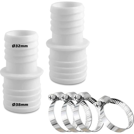 Lot de 2 raccords de tuyau de 32 mm à 38 mm de diamètre avec 4 colliers de serrage pour piscine (1/5)